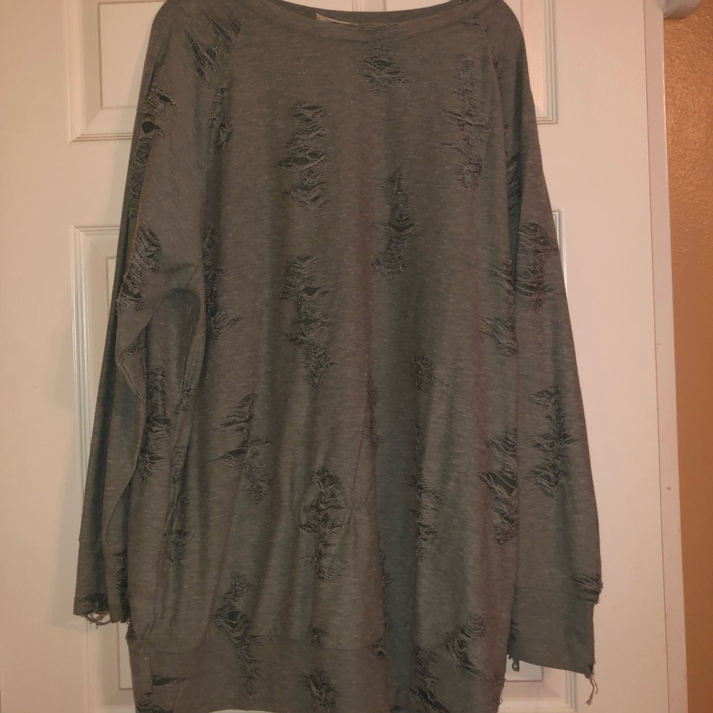Easel Pale Green Distressed Oversized Medium Sweater Dress